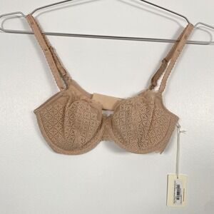 NWT Bare Necessities Bra Womens 30C Beige Lace Sheer Push Up Unpadded Underwire